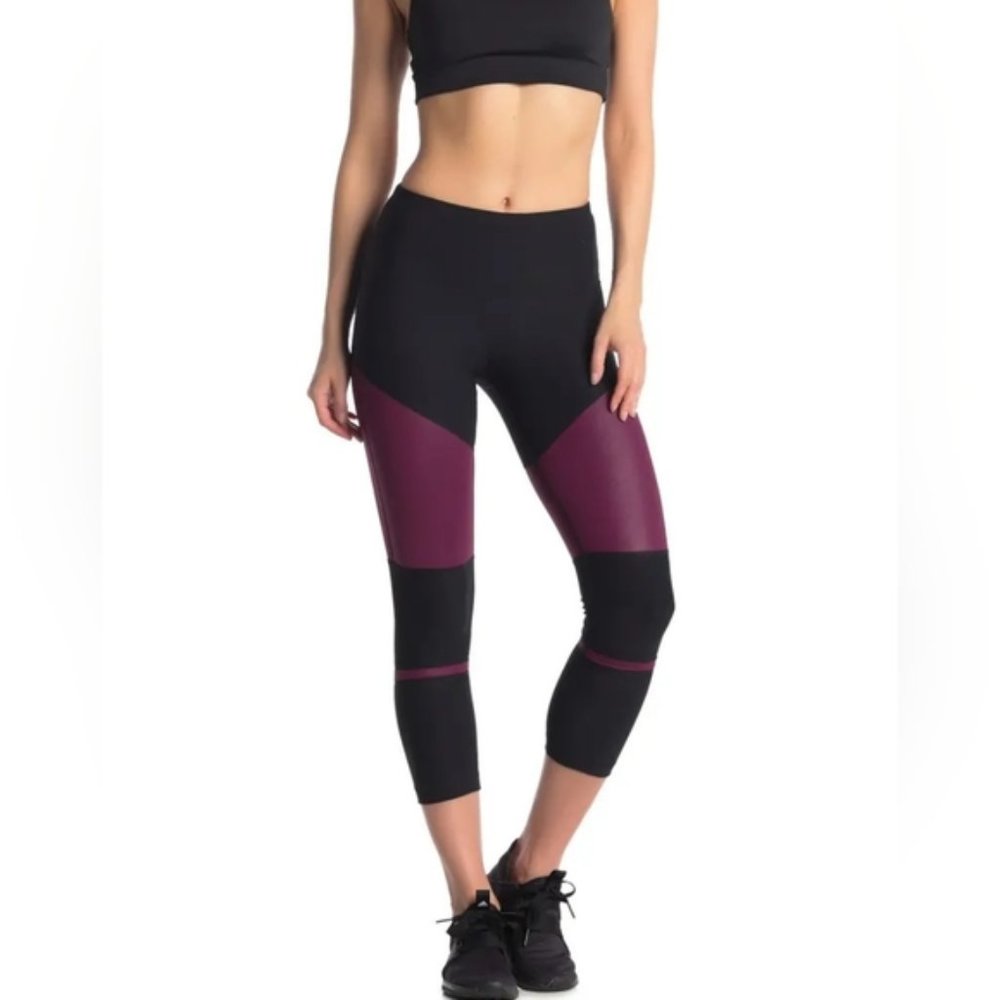 90 DEGREE BY REFLEX High Waisted Leggings Colorblock S Ruby Black